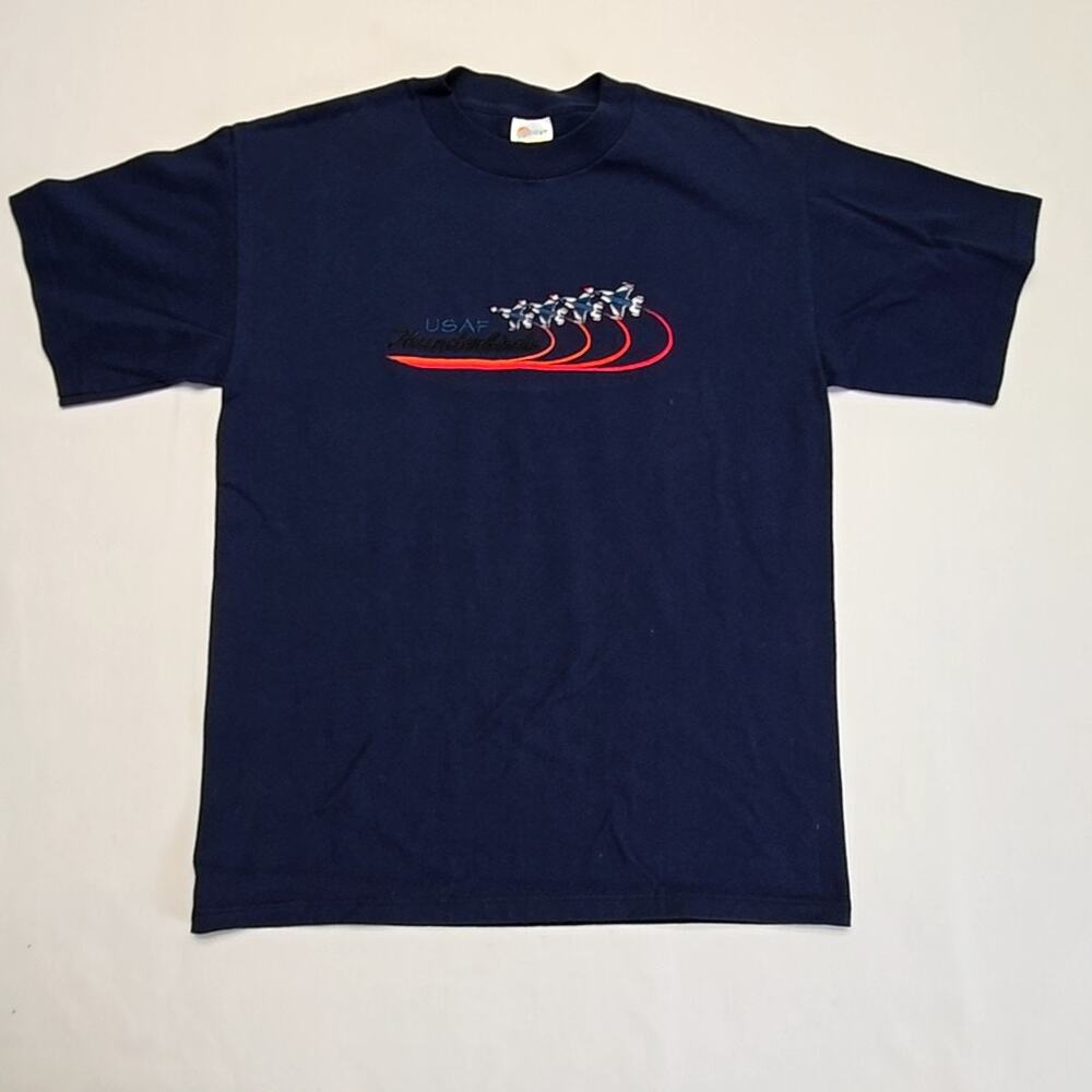 Vintage USAF Thunderbirds Shirt Blue Medium Embroidered Military Tee
